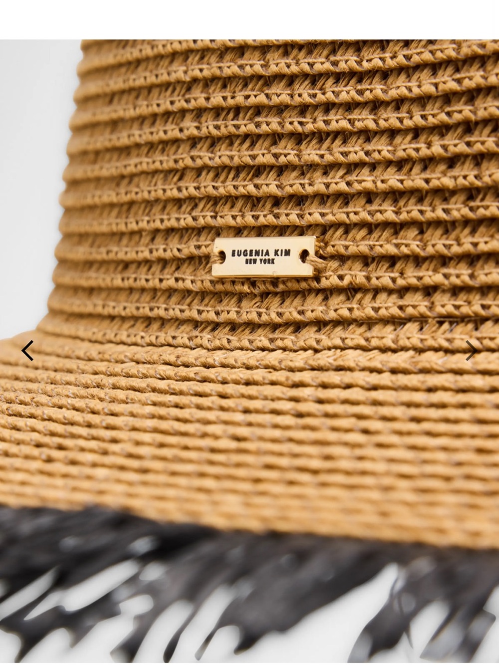 Eugenia Kim Tan Straw Fedora with Black Fringe Trim NWT - Picture 2 of 3